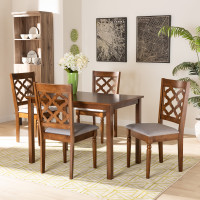 Baxton Studio RH336C-Grey/Walnut-5PC Dining Set Ramiro Modern and Contemporary Grey Fabric Upholstered and Walnut Brown Finished Wood 5-Piece Dining Set